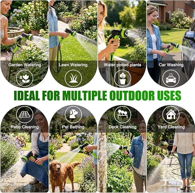 NON-EXPANDABLE Garden Hose 25 FT x5/8'' with 10-Function Sprayer | Flexible Hose 25 ft Lightweight, No Kinks Leak Proof Durable Fabric Skin, Water Hose 25FT for Yard, Outdoor