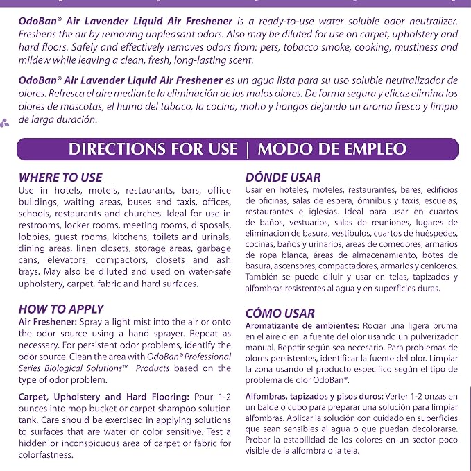 OdoBan Professional Series Ready-to-Use Air Lavender Liquid Air Freshener, Made in the USA, Lavender Scent, 1 Gallon