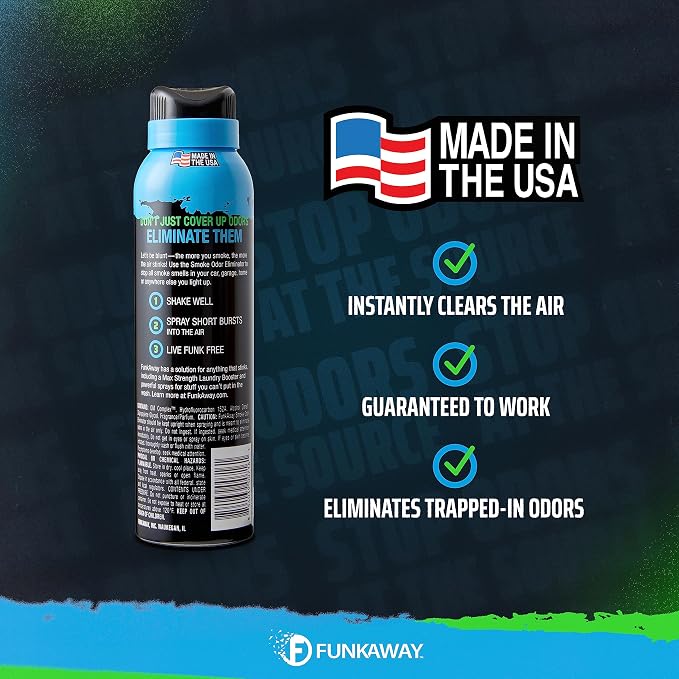 FunkAway Smoke Odor Eliminator Spray (3.4 oz - 8 Pack) Air Fresheners for Airborne Odors, Smoke Remover and Odor Neutralizer Room Spray that Attacks Funk at the Source