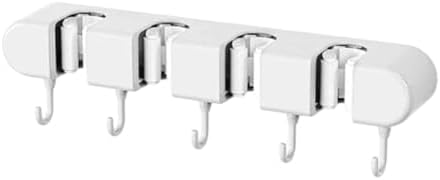 Wall Mounted Mop and Broom Holder, 4 Racks And 5 Hooks Vacuum Suction Cup Mop Holder, Stainless Steel & ABS Organizer for Kitchen, Bathroom, Garage, Laundry Room (White)