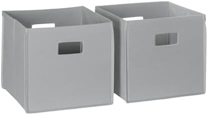 RiverRidge Folding Storage Bins - 2-pack of 10in Tall Gray Cubes | Fabric Bins, Set of 2 Storage Cubes, Cut-out Handles, Playroom Closet Organizer, Collapsible Cubby with Bottom Board Insert