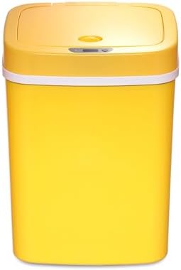 Touchless Motion Sensor Trash Can with Lid, Automatic Infrared Garbage Bin, Narrow Rectangular Bathroom Kitchen Bedroom Office Waste Basket, Soft Close Quiet Seal, Removable Inner Ring (Yellow)