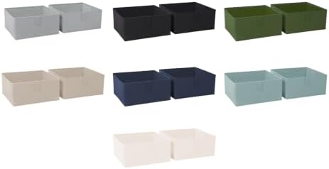 RiverRidge Folding Storage Bins - 2-pack of 5in Tall Olive Cubes | Fabric Bins, Set of 2 Storage Cubes, Pull-tab Handles, Playroom Closet Organizer, Collapsible Cubby with Bottom Board Insert