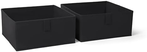 RiverRidge Folding Storage Bins - 2-pack of 5in Tall Black Cubes | Fabric Bins, Set of 2 Storage Cubes, Pull-tab Handles, Playroom Closet Organizer, Collapsible Cubby with Bottom Board Insert