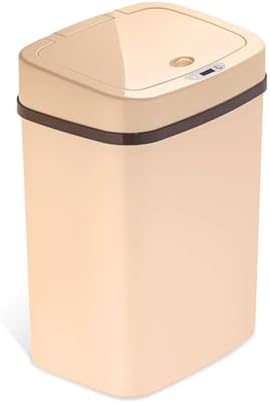 Touchless Motion Sensor Trash Can with Lid, Automatic Infrared Garbage Bin, Narrow Rectangular Bathroom Kitchen Bedroom Office Waste Basket, Soft Close Quiet Seal, Removable Inner Ring (Cream)