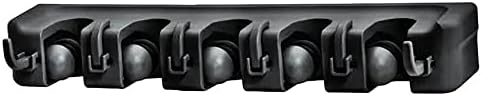 Superio Mop and Broom Holder Wall Mount (Black) Cleaning Tools Wall Organizer, 5 Rack Slots and 6 Hooks for Kitchen Closet Garage Garden and Office