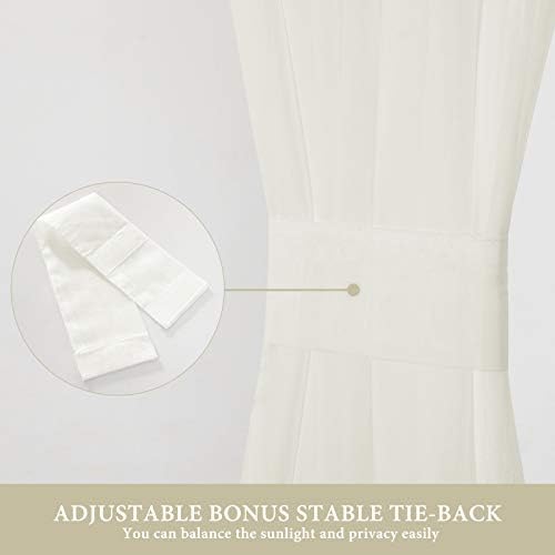 MIULEE Ivory 54 Wide and 72 Inches Length French Door Sheer Curtains | Light Filtering Window Treatment with 2 Tiebacks, Front Back Patio Glass Door, Set of 2