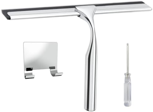 10 Inch Stainless Steel Shower Squeegee with Hook for Glass, Mirror | Durable wiper suitable for shower walls, shower doors and car window cleaning