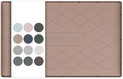 URMONA Under Sink Mat 19 x 12 in, Waterproof Silicone Cabinet Protector | Waterproof, Oil-Resistant, Raised Edge, Cabinet Liner, Shelf Protector, Pet Food Mat, Storage Mat, Easy to Clean, Khaki