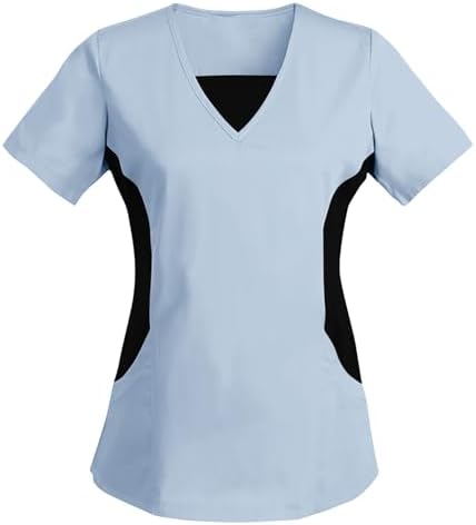 Women's Scrub Top V-Neck Tops, Moisture Wicking and Stretch Breathable Housekeeping Uniforms, Medical Nurse Shirt