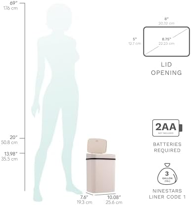 Touchless Motion Sensor Trash Can with Lid, Automatic Infrared Garbage Bin, Narrow Rectangular Bathroom Kitchen Bedroom Office Waste Basket, Soft Close Quiet Seal, Removable Inner Ring (Cream)