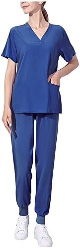 Cleaning Short Sleeve Scrubs for Women Set Stretchy Housekeeping Uniform Nurse Scrub Sets for Woman