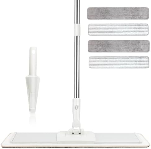 CQT Commercial Flat Microfiber Floor Mop Cleaning System 20" Wet Dry and Dust Hardwood with 4 Washable Pads Cleaner for Laminate Tile Stainless Steel Handle and Extension (PT15 New)