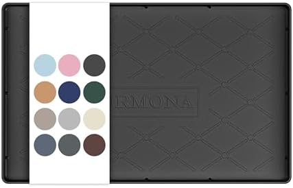 URMONA Under Sink Mat 16 x 10 in, Waterproof Silicone Cabinet Protector | Waterproof, Oil-Resistant, Raised Edge, Cabinet Liner, Shelf Protector, Pet Food Mat, Storage Mat, Easy to Clean, Black