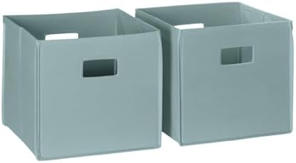 RiverRidge Folding Storage Bins - 2-pack of 10in Tall Sea Green Cubes | Fabric Bins, Set of 2 Storage Cubes, Cut-out Handles, Playroom Closet Organizer, Collapsible Cubby with Bottom Board Insert