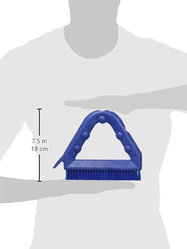 SPARTA Blue Plastic Grout Brush, Triangle-Shaped Scrub Brush with Scraper for Cleaning Tiles and Grout, 9 x 7 x 7 Inches