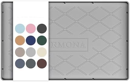 URMONA Under Sink Mat 16 x 10 in, Waterproof Silicone Cabinet Protector | Waterproof, Oil-Resistant, Raised Edge, Cabinet Liner, Shelf Protector, Pet Food Mat, Storage Mat, Easy to Clean, Light Grey