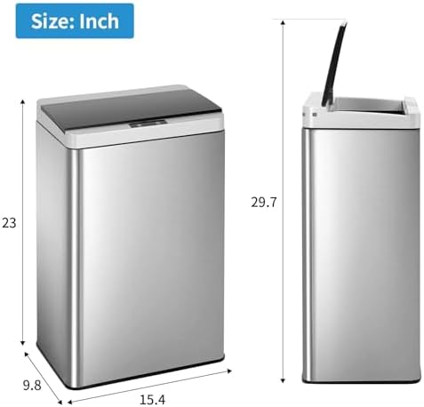 PayLessHere | 13 Gallon Stainless Steel Trash Can with Lid | Steel | Automatic Touchless Garbage Can | Waterproof & Easy to Clean | For Kitchen, Bathroom, Home or Office | Pack of 1