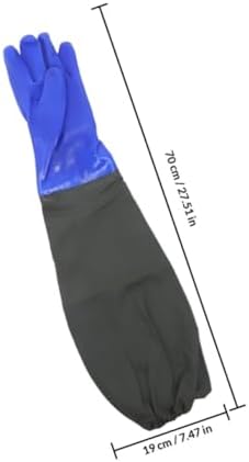 2 Pair Waterproof Long Dishwashing Gloves Elbow-length Rubber Gloves with Frosted Blue Cuff Reusable for Kitchen Cleaning and Fish Tank Care