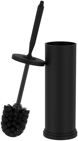 Stainless Steel Toilet Bowl Brush and Holder Set Scrubber Black | Weighted Stable Base Removable Inner Tube Toilet Bowl Brush Splash-Proof Design for Deep Cleaning Space Saving Storage