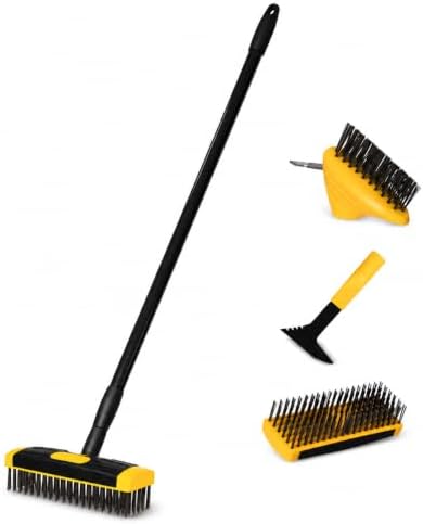 Gardenised 4-in-1 Durable Crack Weeder, Scraper, Moss & Debris Remover, and Cleaning Brush with 2 Replaceable Bristle Heads for Lawn, Patio, Driveway, Exterior Wall, and Yard Maintenance