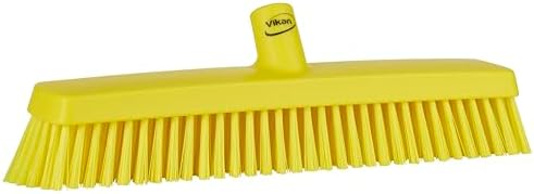 Vikan 31756 16" Heavy-Duty Push Broom, Soft/Stiff, Yellow