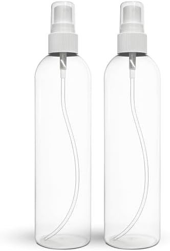BRIGHTFROM Fine Mist Spray Bottles 8 OZ, Empty Refillable Containers - Essential Oils, Disinfectant Spray, Water 2 PACK (Clear, White Mist)