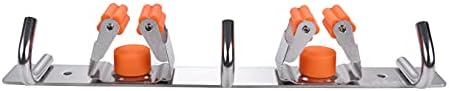 Dual Mop Broom Holder Stainless Steel Wall Mounted Organizer Storage Rack Hanger with 3 Hooks