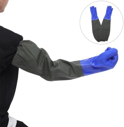 2 Pair Waterproof Long Dishwashing Gloves Elbow-length Rubber Gloves with Frosted Blue Cuff Reusable for Kitchen Cleaning and Fish Tank Care
