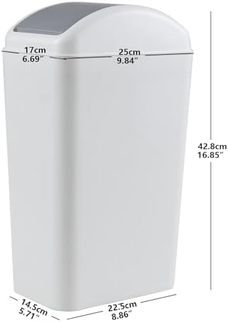 3 Gallon Trash Can with Swing Lid, Swing Top Garbage Can, Gray | Swing Lid Design, Smooth Matte Plastic Material, Ideal for Bathroom, Bedroom, Office and Dorm