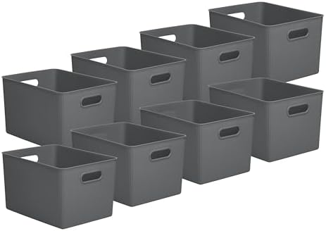 Superio Decorative Plastic Basket Open Home Storage Bins Organizer Baskets, X-Large Grey (8 Pack) Container Boxes for Organizing Closet Storage Bins for Shelves Drawer Shelf 22 Liter/23 Quart
