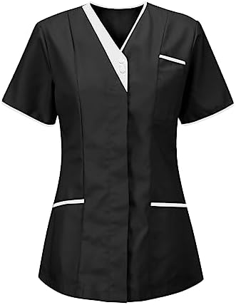 Lightweight Nursing Scrubs for Women Housekeeping Uniforms for Women Short Sleeve Scrub Tops Cleaning Uniform