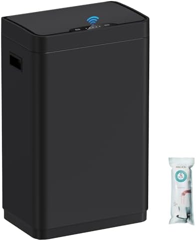 Mbillion 21 Gallon Touchless Motion Sensor Trash Can | Rectangular black smart garbage can with lid, automatic touchless design for kitchen, bedroom, home & office use