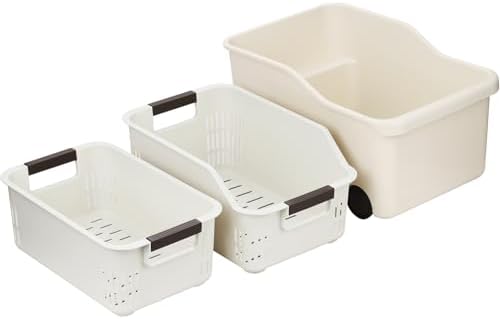 3 Pack PP Organizer with Wheeled Storage box for Kitchen Cabinet Bin | 3 pack organizer kitchen, laundry, garage at once; organizer with rolling wheels glide out from high cabinets easily