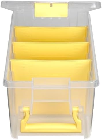 ArtBin Semi Satchel Craft Organizer with 3 Dividers, Yellow Accents | 3 Removable Dividers, 15.2 x 8 x 6.2 Inches, Secure Latches, Carry Handle, Clear Durable Polypropylene
