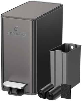 6L/1.6G Slim Bathroom Trash Can, Narrow Stainless Steel Soft-Close Pedal Bin with Lid, Odor-free Carbon Box, Removable Inner Bucket, Modern Metal Waste Bin for Bedroom, Office (Titanium Gray)