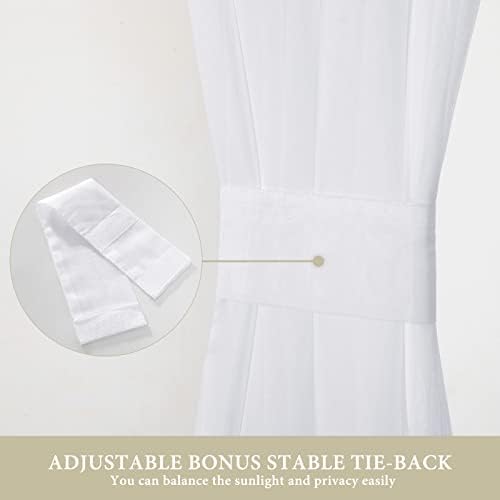 MIULEE White 54 Wide and 72 Inches Length French Door Sheer Curtains | Light Filtering Window Treatment with 2 Tiebacks, Front Back Patio Glass Door, Set of 2