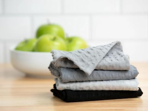 12 Pack Gray and Black Waffle Weave Dishcloths, 3 Sets of 4 Reusable 100% Cotton Kitchen Cleaning Cloths, 12x12 Inch, Super Absorbent, Quick Dry, for Dishes, Countertops, Hands, Eco-Friendly