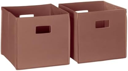 RiverRidge Folding Storage Bins - 2-pack of 10in Tall Terracotta Cubes | Fabric Bins, Set of 2 Storage Cubes, Cut-out Handles, Playroom Closet Organizer, Collapsible Cubby with Bottom Board Insert
