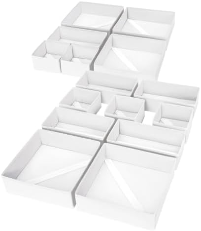 DIMJ Drawer Organizer Clothes, 15 Pack Fabric Drawer Organizer Bins, Foldable Baby Clothes Organizer & Dresser Organizer For Nursery, Clothes, Bedroom, Closet, Socks, Bra, Tie,White