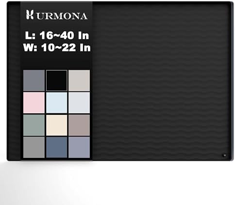URMONA 28 x 19 in Waterproof Silicone Under Sink Mat, Cabinet Protector | Black, Under Kitchen Sink Mat, Kitchen Cabinet Liner, Bathroom Sink Protector, Pet Food Mat and Cat Litter Mat