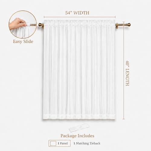 Aquazolax Transparent Sheer Door Window Curtain Elegant Solid Voile Curtain French Door Panel 54x40-Inch with Bonus Tieback - 1 Piece, Pure White