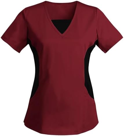 Women's Scrub Top V-Neck Tops, Moisture Wicking and Stretch Breathable Housekeeping Uniforms, Medical Nurse Shirt