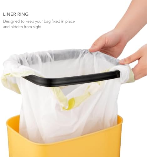Touchless Motion Sensor Trash Can with Lid, Automatic Infrared Garbage Bin, Narrow Rectangular Bathroom Kitchen Bedroom Office Waste Basket, Soft Close Quiet Seal, Removable Inner Ring (Yellow)