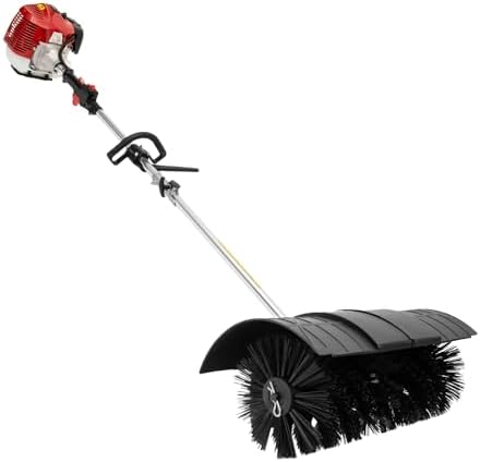 52CC 2-Stroke Gas Handheld Sweeper, 2.3HP Engine Power Snow Sweeping Broom Cleaning Driveway Turf Lawns, Portable Artificial Grass Brush Power Broom Sweeper Cleaner Tools