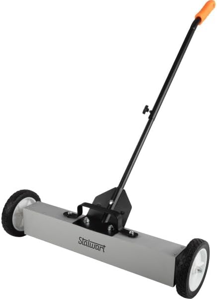 Stalwart Magnetic Sweeper with Wheels - Rolling Nail Magnet Tool, 24-Inch | Magnetic Pickup Tool with Adjustable Handle and 30 to 50-Pound Capacity