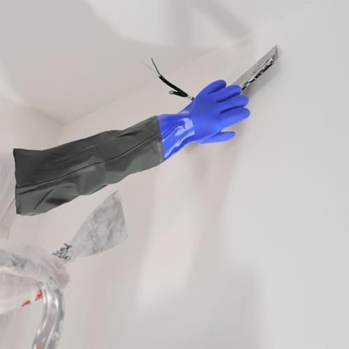 Beaupretty Waterproof Long Cuff Rubber Gloves Elbow-length Protective Dishwashing Gloves with Frosted Blue Fabric Lining 2 Pairs Suitable for Fish Tank Care and Household Cleaning