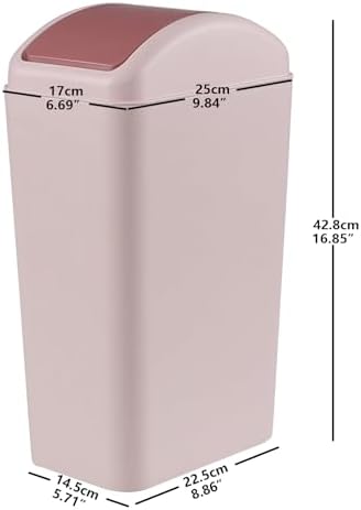 3 Gallon Swing Top Trash Can, Garbage Bin with Swing Lid, Pink | Swing Lid Design, Smooth Matte Plastic Material, Ideal for Bathroom, Bedroom, Office and Dorm
