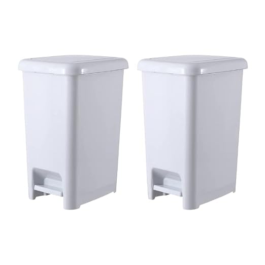 Superio Slim Step On Pedal Plastic Trash Can, Waste Bin for Under Desk, Office, Bedroom, Bathroom, Kitchen (2.5 gal) (White Smoke 2 Pack)