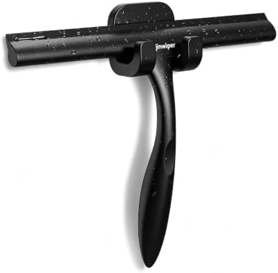 Shower Squeegee for Glass Doors, 10 in Squeegee for Shower with Hook, Black | Rust-Proof, Streak Free, Ergonomic Grip, Silicone Shower Glass Squeegee for Tile Walls, Window, Mirror, Car, Bathroom Cleaner